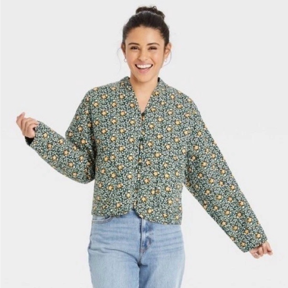 Universal Thread Quilted Green Floral Jacket Cottagecore Grandmacore - XL - EUC